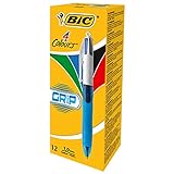 4 farbiger Stift mit Schaft in Hellblau/Weiß bietet eine Strichstärke von 0,4mm; Vierfarbkugelschreiber mit extra breiter, gummierter Griffzone für einen sicheren Halt