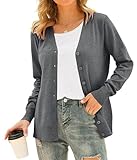 Women's Cardigan Solid Button Down Long Sleeve Classic V Neck Knit Cardigan Sweater Dark Gray