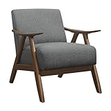 Lexicon Mid Century Modern Accent Chair with Solid Wood Frame in Walnut Finish, Upholstered Living Room Lounge Arm Chair, Thick and Comfy Innerspring Seat Cushion, Linen-Look Fabric, Gray