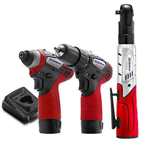 ACDelco G12 Series 3-Tool Cordless Combo 2-Speed Drill/Driver+ Impact Driver + Ratchet Wrench