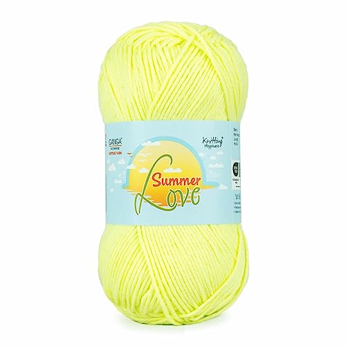 Image of Ganga Acrowools Summer Love - Sport Weight - Cotton Yarn -Oekotex Class L Certified - Pack of 1-50 GMS Per Ball (Soothing Neon) Neon Yellow