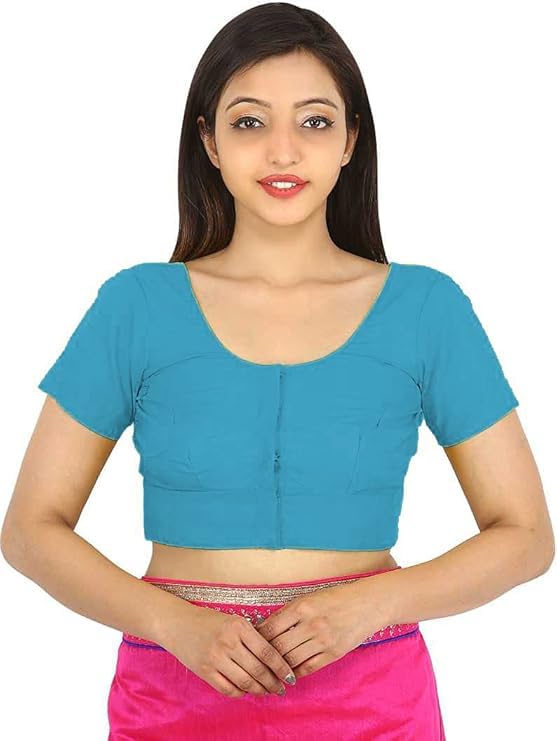 Image of Namita Women's Rubia Cotton Half Sleeve Blouse Combo (U-COT-COM-2-CYAN-BRINKPINK-36 Cyan, Brink Pink 36)