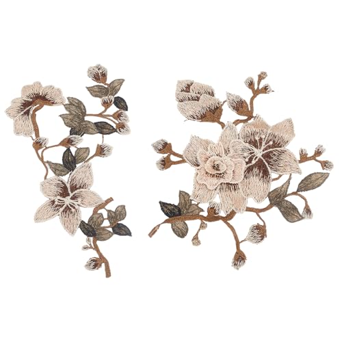 letsinstyle 3D Wild Flower Embroidery Patches Kit, Brown Floral Embroidered Sew on Flowers Appliques Embellishments, Sewing Patches for DIY Wedding Clothing Repairing