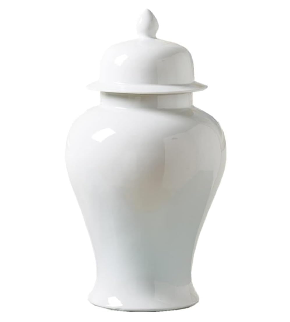 Wazon na imbirowy słoik – dekoracyjny ceramiczny słoik na zauszniki z pokrywką do aranżacji kwiatowych, tradycyjny wzór białej porcelany