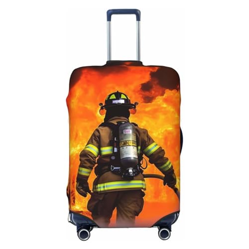Firefighter Fireman Flame Luggage Cover for Suitcase TSA Approved Elastic Suitcase Cover Anti-Scratch Travel Luggage Protector Cover Washable Trolley Case Cover Fit 18-32 Inch Luggage Small