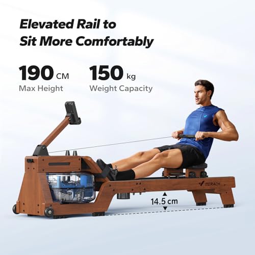 MERACH Wood Rowing Machine for Home Gym, Finest Solid Rower Machine with 6 Levels of Water Resistance, 22 L Tank, Built-in Monitor, Max 150 kg Weight Capacity, App Compatible - Image 6