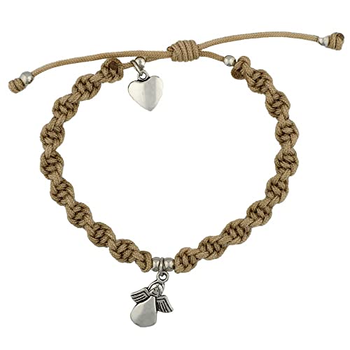 Image of Venerare Woven Twist Bracelet with Angel Charm | Adjustable Size | Green and Tan | Great Catholic Gift for First Communion, Confirmation, and Ordination | Stylish Religious Accessory