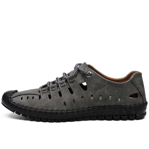 Men's Leather Closed Toe Sandals Breathable Non-Slip Fashion Outdoor Beach Sports Casual Summer Walking Shoes