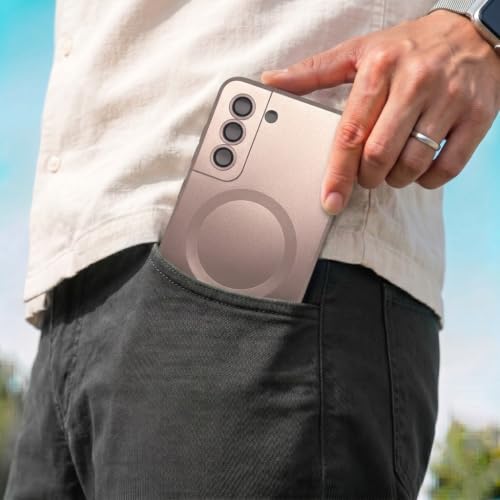 Image of amazon basics Premium Mag-Safe Case for Samsung Galaxy S21FE 5G | Shockproof & Anti-Scratch Cover | Soft Silicone with Wireless Charging | Camera Lens Guard - Rose Gold