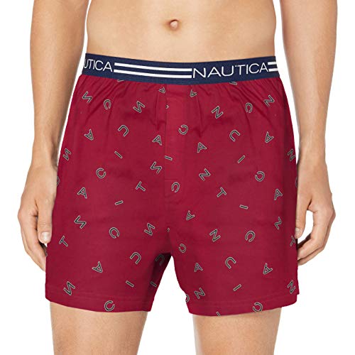 Nautica Men's Classic Cotton Loose Knit Boxer,Nautica Logo Print/Nautica Red,Large