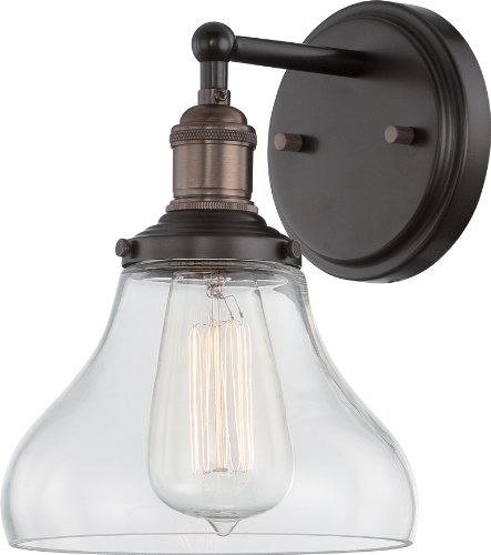 Image of Nuvo Lighting 60 /5513 Vintage Incandescent One Light Pendant Curved Clear Glass Rustic Bronze