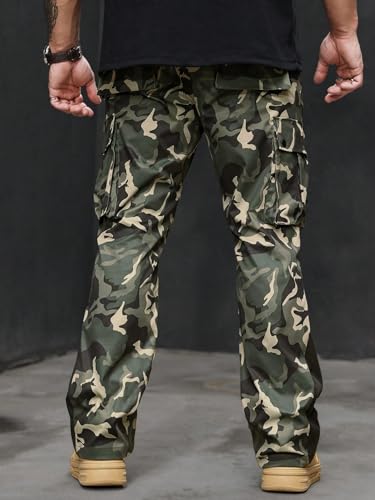 OYOANGLE Men's Camo Print Drawstring Waist Casual Baggy Cargo Pants Streetwear with Pocket2