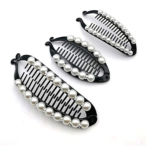 3 piezas pinzas de pelo banana con perlas y diamantes miniatura 1