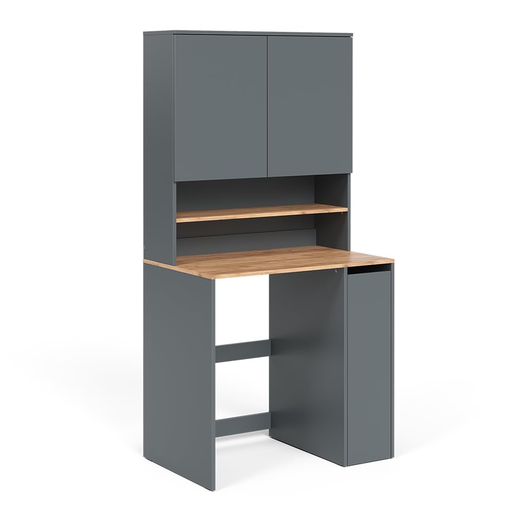 Vicco Viktor Washing Machine Cabinet in anthracite and golden oak, integrated into a modern laundry room setting.