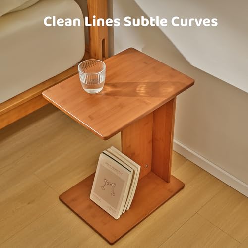 Image of RECCI Solid Bamboo C-Shaped End Table Set of 2 for Couch and Sofa, Sustainable Mid-Century Modern Wood Side Table for Living Room or Bedroom, Easy Assembly C Table Nightstand (Walnut)
