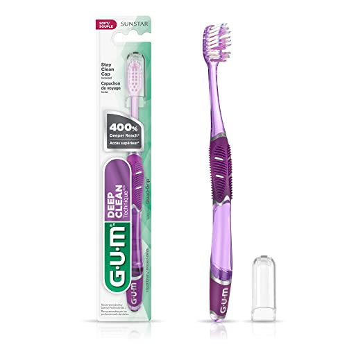 GUM Technique Deep Clean - Cepillo de dientes con mango de agarre cuádruple, cabeza compacta y cerdas suaves, 1 unidad, multicolor (525D)
