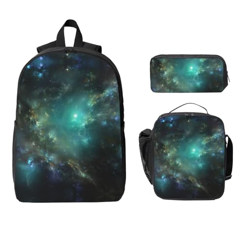 Backpack Set with Lunch Bag & Pencil Case Galaxy Background Print Oxford Fabric Portable Useful Bag Set2