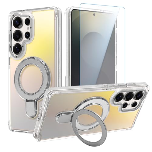 Image of Magnetic for Samsung Galaxy S25 Ultra Case with Stand [Compatible with Magsafe] [Cute Fluorescent Design] [1 Screen Protector] Slim Translucent Matte Case for Galaxy S25 Ultra 6.9 inch, White