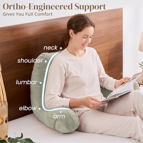 Image of Sasttie Reading Pillow for Bed, Back Pillow for Sitting Up, Linen | 21 inch Backrest Support Cushion for Couch, Sofa, and Floor, Dorm Essentials, OEKO-TEX, Adjustable Down Alternative Fill