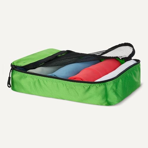 Image of Amazon Essentials 4-Piece Packing Cubes Travel Accessories Set, Luggage Organizer, Suitcase Organizer with Double Zipper, Mesh Top, Space-Saving, Polyester, Green (Previously Amazon Basics)