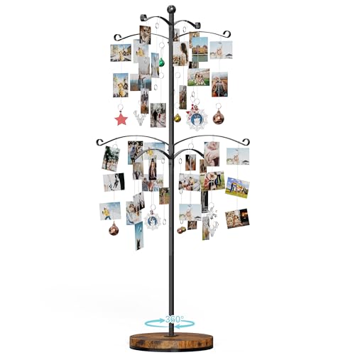 Emfogoo Cadre Photo Pele Mele, Cadre Multi Photo Métal pour Peut Accrocher 90 Photos, Présentoir photo avec Base Pivotante en Bois, Cadeaux pour Décoration...