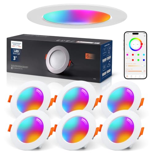 VARICART Smart LED Downlights for Ceiling Compatible with Alexa 7W Bluetooth RGB Colour Changing Spot Lights 2700K-6000K Dimmable Recessed Ceiling Lights APP Control for Living Room Bedroom 6 Pcs
