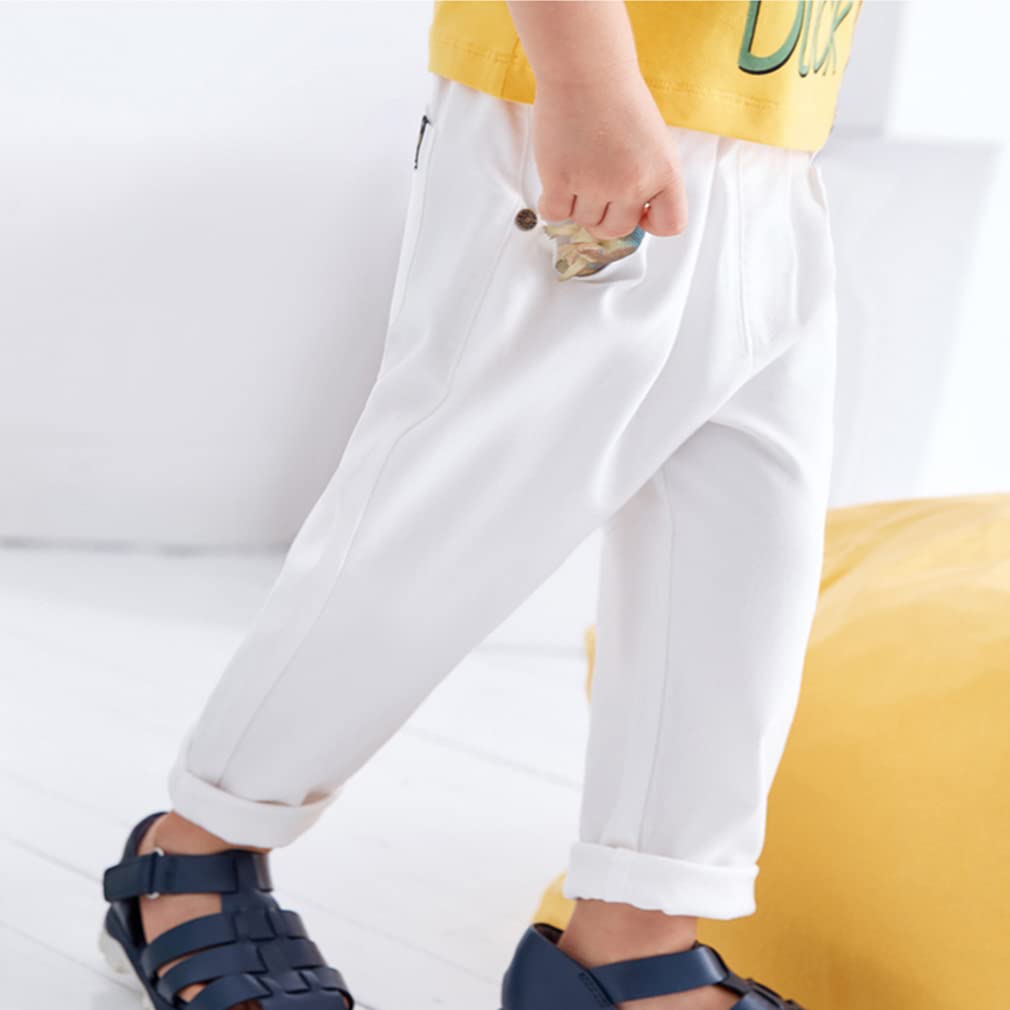 BINIDUCKLING Pantalon chino uniforme garçon coupe droite taille élastique pantalon d'école pour garçons de 3 à 14 ans
