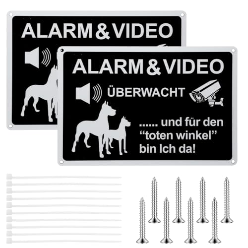 HENGBIRD Juego de 2 Placas de Videovigilancia de Aluminio, para Casa O Exterior, Diseño de Perro, Señal de Alarma Y Videovigilancia de Perro de Aluminio 30 X 20 cm