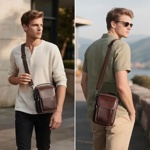 Augus Leather Small Messenger Bag For Men Crossbody Handbag Shoulder Sling Travel Bags for Men Purse Daypack Magnetic Buckle - Image 3