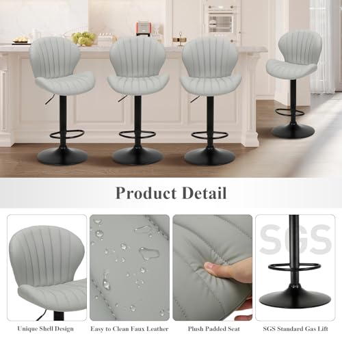 Image of COLAMY Bar Stools Set of 2, Modern Swivel Bar Chairs, Adjustable Faux Leather Upholstered Barstools Counter Height with High Backrest for Bar, Kitchen Island, Dining Room, Grey
