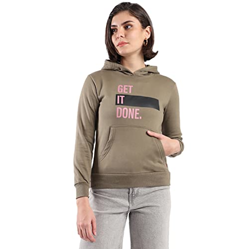 Image of PINACOLADA Women's Cotton Solid Printed Sweatshirt with Hoodie, Regular Fit for Casual Wear Full Sleeve Sweatshirt Crafted with Comfort Fit and High-Performance for Everyday Wear