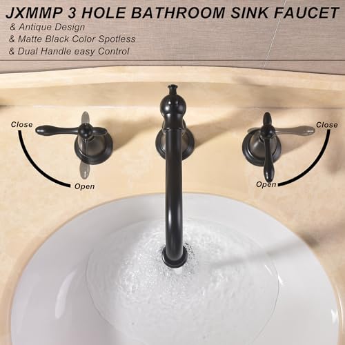 Matte-Black-Antique-Bathroom-Faucet-Widespread-3-Hole-Bathroom-Sink-Faucet-Widespread-with-Pop-Up-Drain-and-cUPC-Supply-Hose-Modern-2-Handle-Black-Sink-Faucet-Bathroom-JXM3073BK Matte Black Antique Bathroom Faucet Widespread 3 Hole Bathroom Sink Faucet Widespread with Pop Up Drain and cUPC Supply Hose Modern 2 Handle Black Sink Faucet Bathroom JXM3073BK