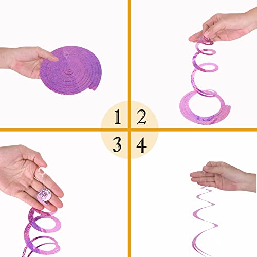 Image of 30 Pieces Pink Hanging Swirl Decorations Plastic Streamers Foil Swirls Ceiling Decorations Metallic Holiday Photo Backdrop for Girls Princess Baby Shower Babbie Mermaid Themed Birthday Party Supplies