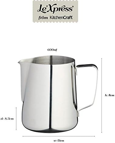 KitchenCraft Le'Xpress Medium Stainless Steel Milk Jug / Frothing Jug, 600 ml (21 fl oz)