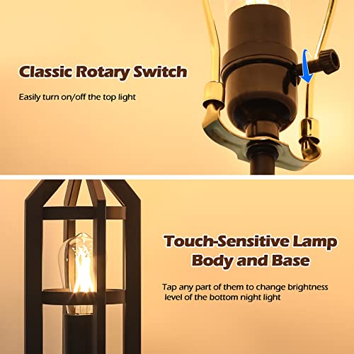 Farmhouse Table Lamps for Living Room Set of 2, 3-Way Dimmable Touch Control Bedside Lamps with 2 USB Charging Ports, Bedroom Reading Lamps for Nightstand, Rustic Home Decor, 4 LED Bulbs Included - Image 3