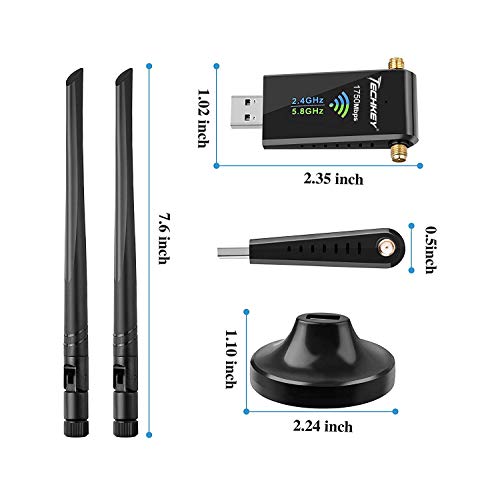 USB WiFi Adapter for PC, Techkey 1750Mbps Dual Band 2.42GHz/450Mbps 5.8GHz/1300Mbps High Gain 5dBi Antennas USB 3.0 Wireless Network Adapter for Desktop Laptop with Windows 10/8/7/XP/Vista, Mac OS - Thumbnail 7
