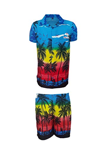 KIKLO Conjunto de camisa y pantalón corto hawaiano STAG Beach Hawaii Aloha Party Summer Holiday, B PALM SET, XL