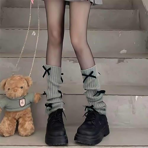 Image of Leg warmers Y2k Wind with bow lace-up knit Harajuku Kawaii leg warmers accessories 80's vintage high leg socks