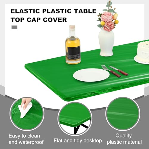 Image of Boao 12 Plastic Elastic Fitted Tablecloths, 6 Ft, 72 x 30 Inch, Green