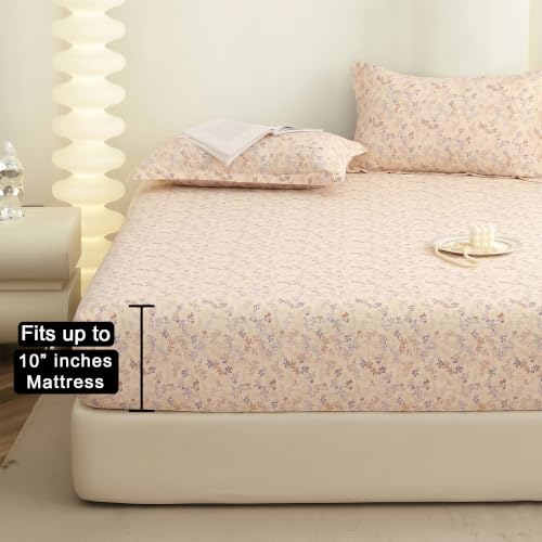 Image of Story@Home King Size Bedsheet | Cloud Cotton Fitted Sheet King Size with Two Pillow Covers| Super Soft Bed Sheet for King Size Bed | Floral Design (270 x 250 cm, Ivory Pink)