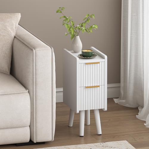 Image of ELYKEN 7.9 inch Fluted Narrow Nightstand, 20.6 inch H Skinny Side Table, White