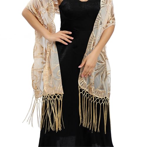 Fringe Trim Embroidered Sequin Shawl Wraps for Women Evening Dresses4
