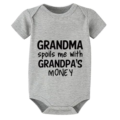 WOOYONGING Grandma Spoils Me With Grandpa's Money Gender Neutral Baby Romper Short Sleeve Boy Newborn Outfits for Hospital White Newborn