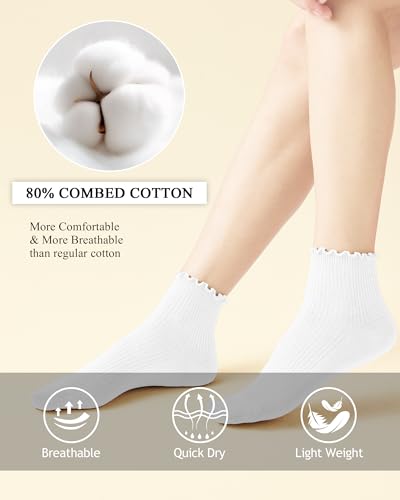 REACH STAR Socks for Women 6-Pair Cotton Ankle - Ruffle Socks Women with Frilly Trim, Stretchy Comfy Everyday Wear3