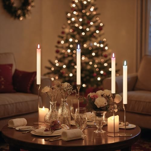 Image of GenSwin Flameless Taper Candles with Remote, Real Wax and Color Changing Wick LED Taper Candles Battery Operated, 6 Pcs Flameless Candlesticks for Halloween Christmas Decor(Ivory, 0.78 inchx9.6 inch)