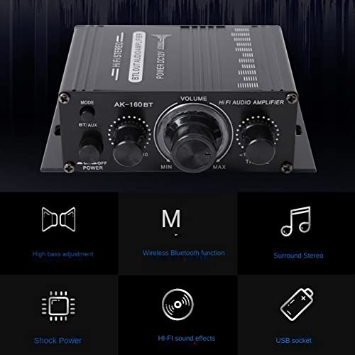 160BT Amplificateur de Puissance 2 Canaux Audio Home CinéMa Amplificateur Compatible Bluetooth avec EntréE USB/SD AUX – Image 6