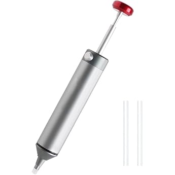 YFFSFDC Engineer Vacuum Solder Removal Tool, Solder Suction Pump, Solder Suction Cup, Hand Welding Tool, Solder Suction Cup, DIY Work Tool, Easily Replaceable with Silicone Nozzle, Tin Remover x 1 + 2 x 1.8 inches 45 mm Hose x 2
