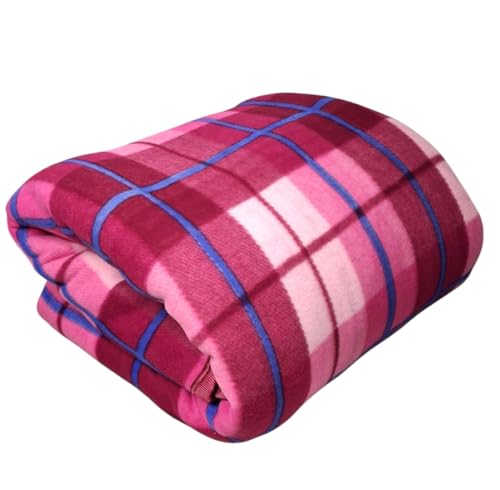 Image of CHANDRAVATI Modern Check Polar Fleece All Season Blanket with || Satan Border || 500 TC || Heavy Quality || (Pink, Single)
