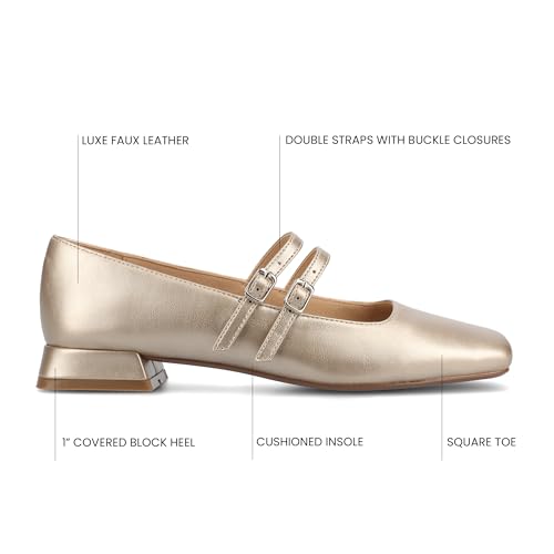 Journee Collection Womens Gredah Mary Jane Dress Flats Strappy Double Buckle Slip On Cushioned Block Heel Square Toe3