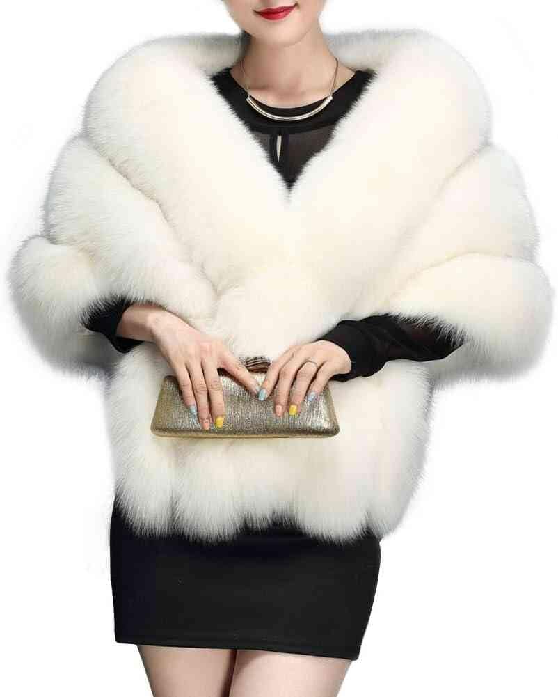 Luxury Faux Fur Shawl for Women Winter Fur Coat Wedding Party Fur Stole Wraps Cape for Evening Dresses